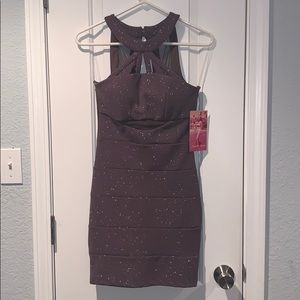 Color taupe fancy mini dress